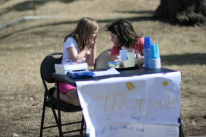 fundraising lemonade stand 2 girls