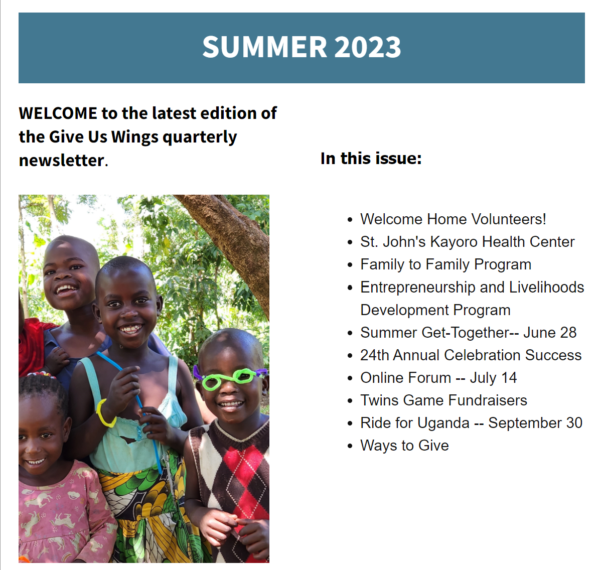 summer 2023 newsletter screen shot